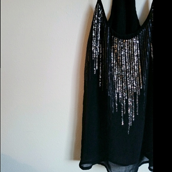 Daytrip Tops - Daytrip Sequin Details, Black, Sparkle, Sheer & Strappy Tank/Top Excellent Cond